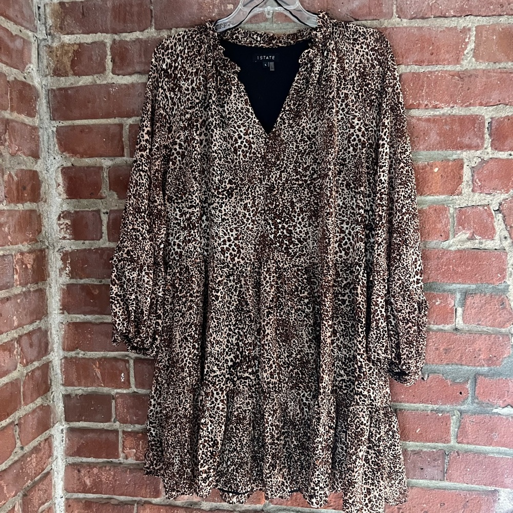 1STATE Long Sleeve Leopard Print Dress